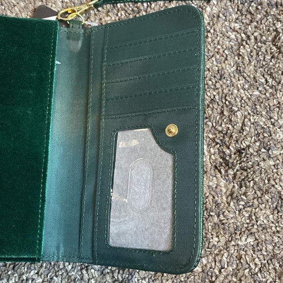 Disney Minnie Mouse Wristlet Dark Green Sparkle Velvet Bow Tech Pocket NWT - Picture 3 of 4